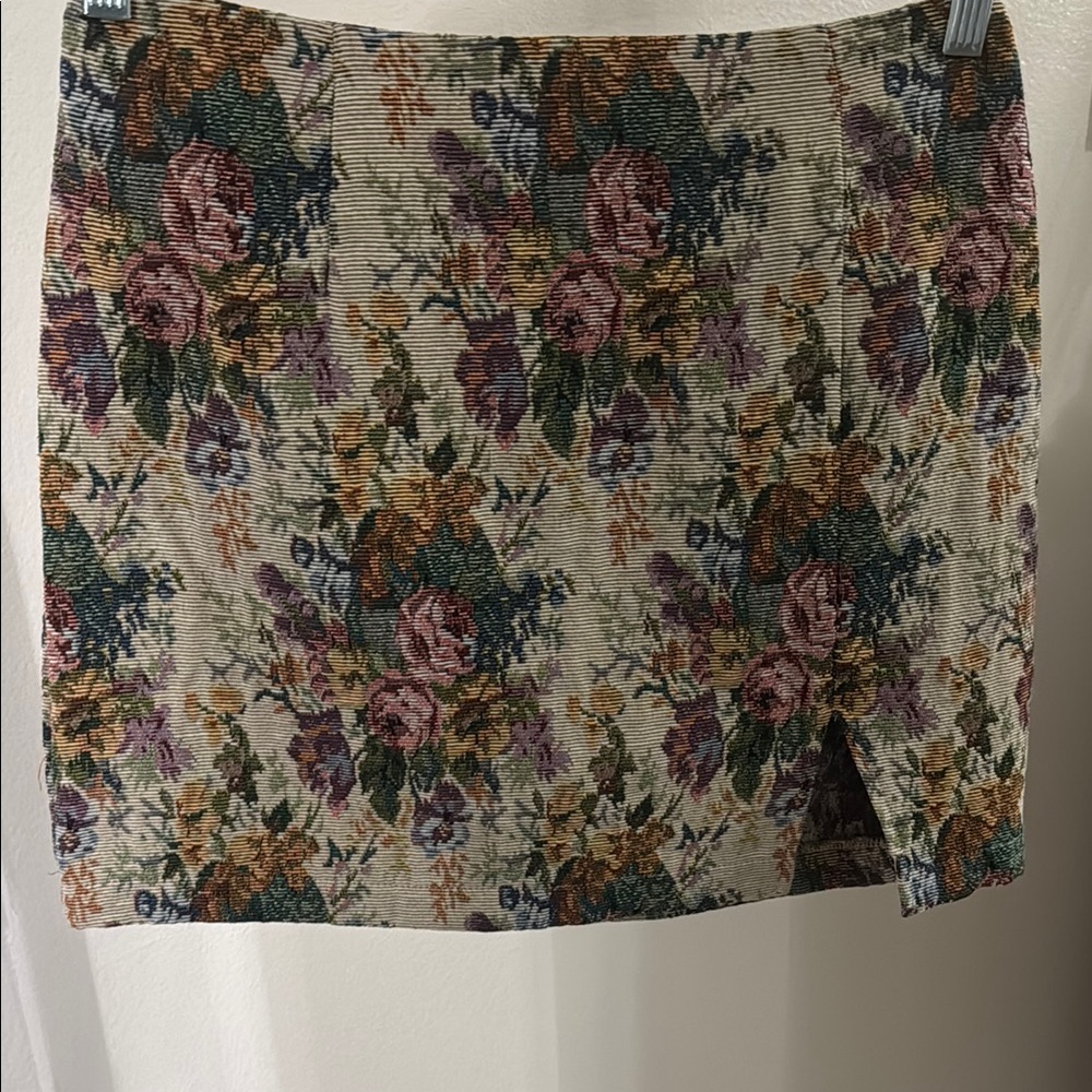Floral Tapestry Mini Skirt - Neutral Multicolor